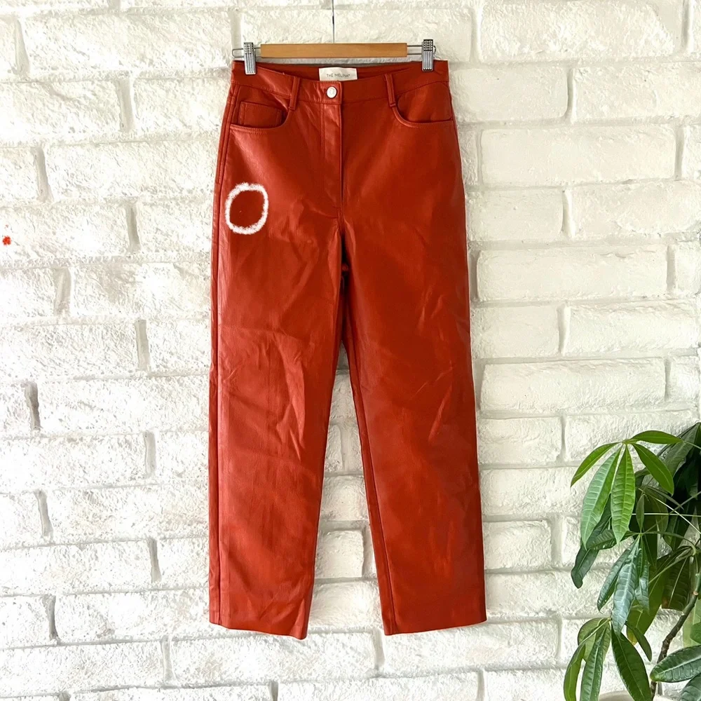 Aritzia Wilfred Melina Pants Orange Vegan Leather Size 6